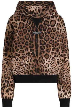 Dolce & Gabbana Brown Cotton Hoodie With Animal Print