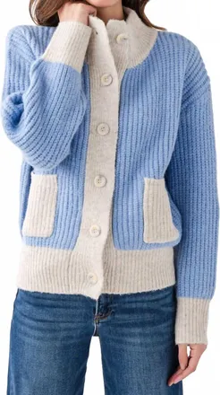 FRNCH Cecelia Chenile Pocket Cardigan In Light Blue