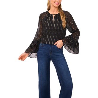 CeCe by Cynthia Steffe Metallic Tiered Sleeve Top in Rich Black at Nordstrom Rack, Size X-Small