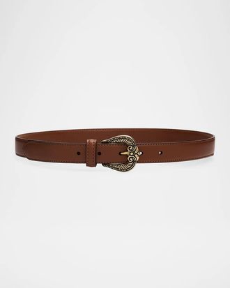 Etro Leather Belt with Paisley Buckle