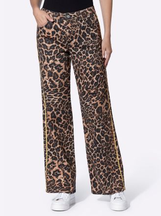 Heine 5-Pocket-Jeans HEINE, Damen, Gr. 34, Normalgr&ouml;ssen, schwarz, braun, bedruckt, 98% Baumwolle, 2% Elasthan, animal-print, bedruckt, gemustert, mehrfarbi