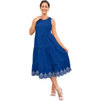 Jessica London Sleeveless Eyelet Poplin Dress in Dark Sapphire Eyelet at Nordstrom, Size 14
