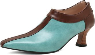 Generic Women Pointed Toe Ankle Shoes Solid Color Block Back Zipper Curved Heel Contrast Panel Narrow Toe Cap Non Slip Durable Comfortable Daily Shoes,Blue,6.