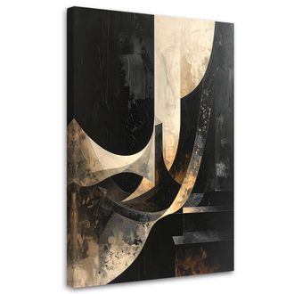 Feeby Cuadro Sobre Lienzo, Abstracci&oacute;n Olas L&iacute;neas Negro Beige, 80x120