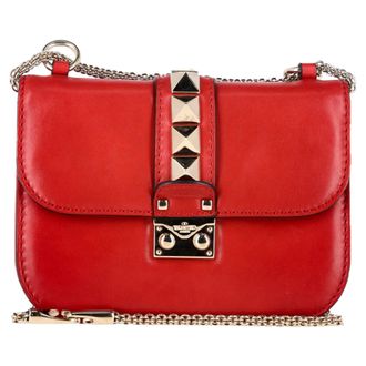 Valentino Valentino Kleine Rockstud Glam Lock Flap Bag in Rood Leer