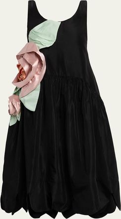 Simone Rocha Pressed Rosette Sleeveless Satin Midi Dress