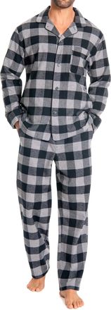Nutria Mens Flannel Pajama Set 100% Cotton Plaid, Soft Brushed Winter Warm Long Sleeve Sleepwear PJ Top & Bottom U06AB, Black and Grey Plaid, M
