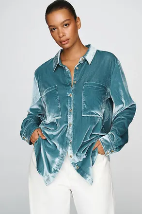 Pilcro Hadley Velvet Relaxed Buttondown Shirt