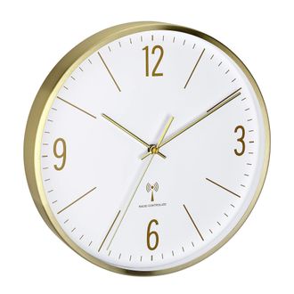 TFA Dostmann 60.3534.55 - Reloj De Pared Anal&oacute;gico (30 Cm, Marco De Metal Dorado, Movimiento Silencioso, Dise&ntilde;o Moderno, Con Cubierta De Cristal), Color Dorado - T
