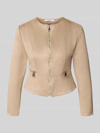 Zabaione Kunstlederjacke mit Zierreißverschluss in Taupe, Größe XXL