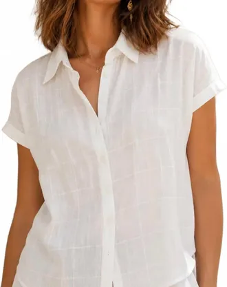The Korner Sheer Textured Button Front Blouse In White
