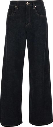 Brunello Cucinelli Contrast-Stiksel Wijde Pijpen Jeans - Dames - Loose Fit Jeans - Zwart - M - Katoen - Jeans