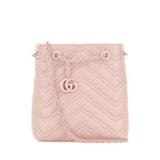 Gucci Pink Leather Micro Gg Marmont Bucket Bag
