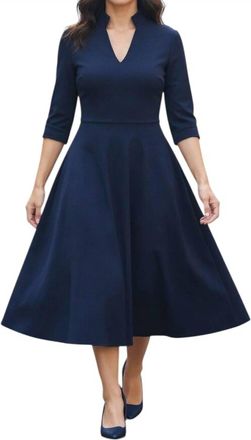 Black Halo High Collar Fit & Flare Midi Dress In Blue