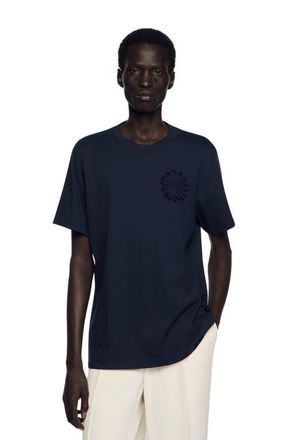 Sandro Cotton crochet flower T-shirt in Navy Blue at Nordstrom, Size Xx-Large