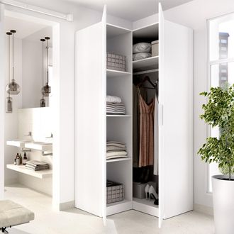 Dmora Armario 2 Puertas Luber, Dormitorio Con Perchero, Cajones, 4 Estantes, 95x204h Cm Blanco