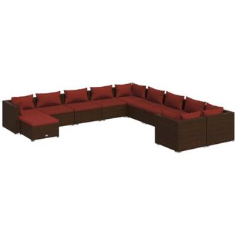 vidaXL Set Muebles De Jard&iacute;n 11 Pzas Y Cojines Rat&aacute;n Sint&eacute;tico Marr&oacute;n Vidaxl