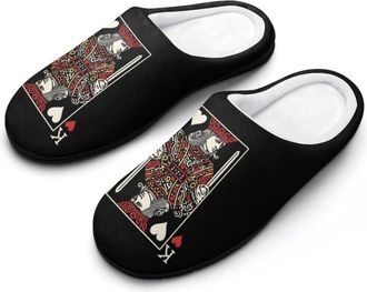 Generic Card Poker K King Slippers Men Winter Warm Cotton Anti-Slip Indoor Slip-Ons House Shoes