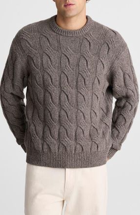 Madewell Crewneck Cable Knit Wool Blend Sweater in Heather Dark Driftwood at Nordstrom, Size Xx-Large