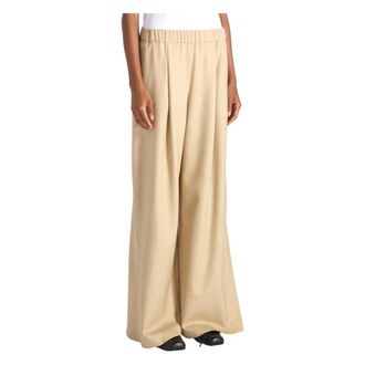 Liviana Conti Wide Trousers, female, Beige, Size: XS Palazzo Trousers in Wool Gabardine