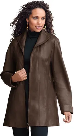 Roaman's Plus Size A Line Leather Jacket in Chocolate at Nordstrom, Size 38