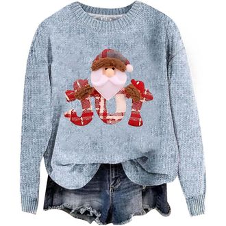 Generic Christmas 2025 Knitted for Women Santa Funny Tops Xmas Pattern Pullover Sweatshirt Casual Long Sleeve Sweater (a-Light Blue, M)