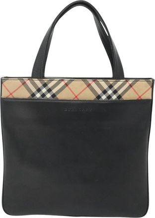 Burberry Nova Check Black Leather Handbag (Pre-Owned)