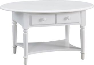 Leick Home Coastal Solid Wood Oval Coffee Table with Shelf