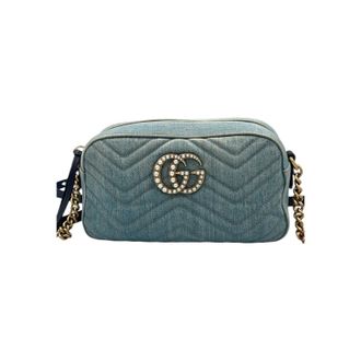 Gucci Gucci GG Marmont Schoudertas Blauw Gequilt Denimmerk