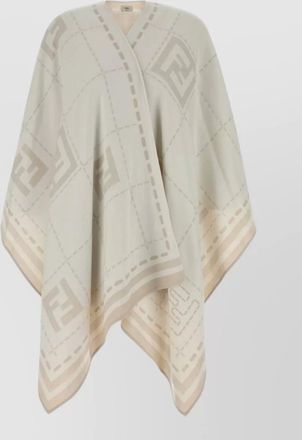 Fendi wool cape open front fringe geometric