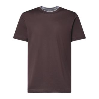 Eleventy T-shirt in cotone con bordi a doppio strato - - Tops - Uomo - Marrone - 2XL