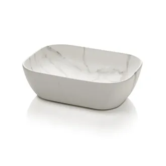 Aquadesign Lavabo sobre encimera blanco calacatta en cer&aacute;mica