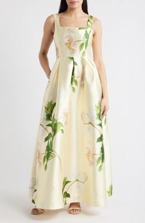 Julia Jordan Floral Mikado Fit & Flare Gown in Yellow Multi at Nordstrom, Size 8
