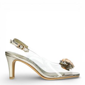 Laura Vita Laura Vita Mira 05 transparante gouden slip-on Cinderella pumps met taps toelopende hak en enkelbandje voor dames