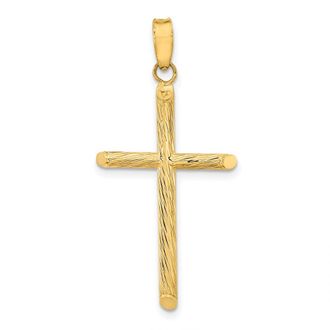 Diamond2Deal 14k Yellow Gold Polished & Textured Fancy Cross Pendant