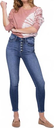 Judy Blue High Rise Button Fly Skinny Jeans In Denim
