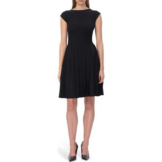 H&eacute;rve L&eacute;ger The Annabel Boat Neck Pleated Minidress in Black 001 at Nordstrom Rack, Size Medium