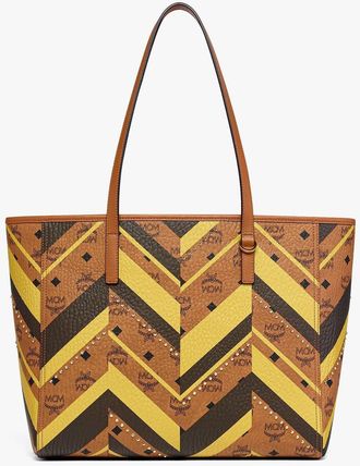 MCM Studded Toni Top-Zip Shopper in Mega Herringbone Visetos