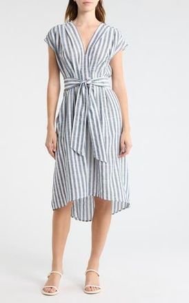Max Studio Stripe Tie Front Cotton Blend Dress in Navy/White at Nordstrom Rack, Size Small