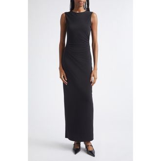 Emporio Armani Side Ruched Jersey Maxi Dress in Solid Black at Nordstrom, Size 42