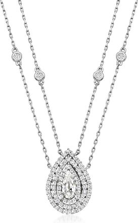 Ross-Simons 1.00- CZ 2-Strand Drop Necklace in Sterling Silver