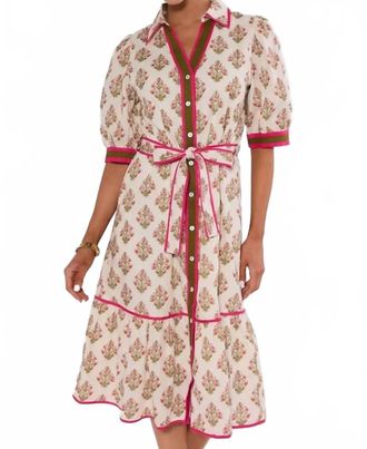 THML Clothing Mixed Print Tie Waist Midi Dress In Cream