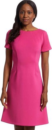 Calvin Klein Scuba Short Sleeve Solid Aline Womens Dress Hibiscus : 10, Polyester/Spandex