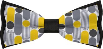 Generic Bow Tie for Men,Gray Yellow And Black Geometric Adjustable Pre-Tied Bow Tie for Wedding Work Party
