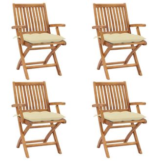 vidaXL Vidaxl - Sillas De Jard&iacute;n Plegables 4 Uds Madera Maciza Teca Con Cojines