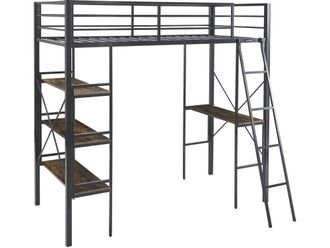 Habitat & Jardin Cama alta de acero negra con escritorio 90x190 cm