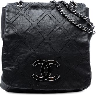 Chanel Pre-owned Womens Large Calfskin Diamond Stitch Crossbody - Black Leather - One Size