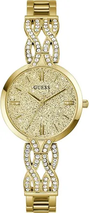 Guess Coral Glitter & Crystal Goldtone Bracelet Watch, 32mm at Nordstrom