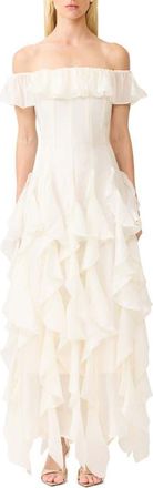 Elliatt Yvette Off the Shoulder Ruffle Gown in White at Nordstrom, Size Xx-Small