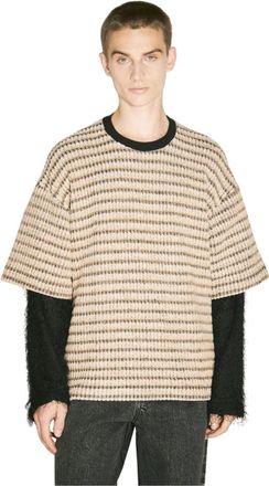 Song for the Mute Fuzzy Sleeve Double-Layered Sweater - Heren - Ronde hals truien - Beige - XL - Polyester - Truien & Vesten